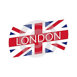 London text. Typography design with England or UK flag. London city banner, poster, Tee print, T-shirt graphics with British flag.